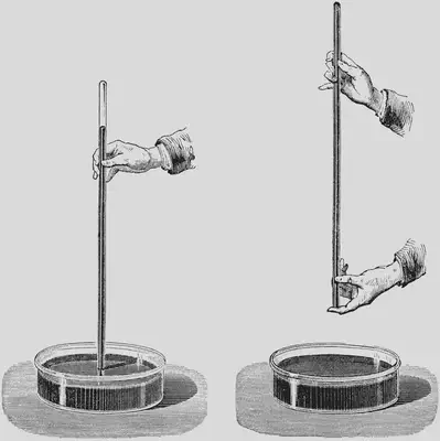 En posar un tub de 100 cm d'altura ple de mercuri (Hg) boca avall en una cubeta també plena de mercuri, s'observa que el Hg descendeix a aproximadament 76 cm, creant-se un buit en els 24 cm restants. Crèdits: [ClipArt ETC](https://etc.usf.edu/clipart/53700/53703/53703_torricellian.htm).